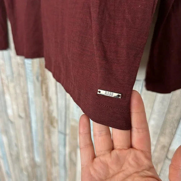 Hugo Boss S Burgundy Red 100% Virgin Wool Knit Polo Pullover Sweater Long Sleeve